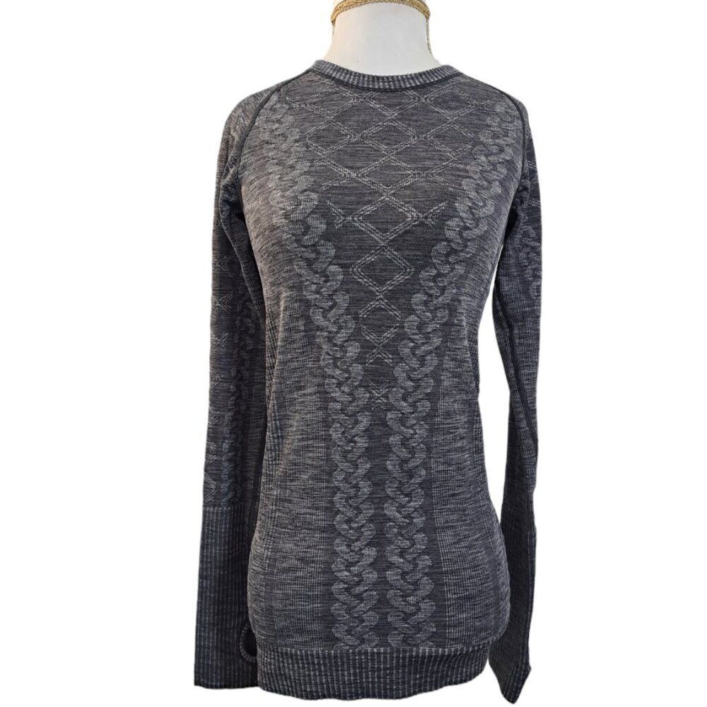 Lululemon Rest Less Long Sleeve Crew Neck Yoga Fitness Grey Charcoal Top Size 4